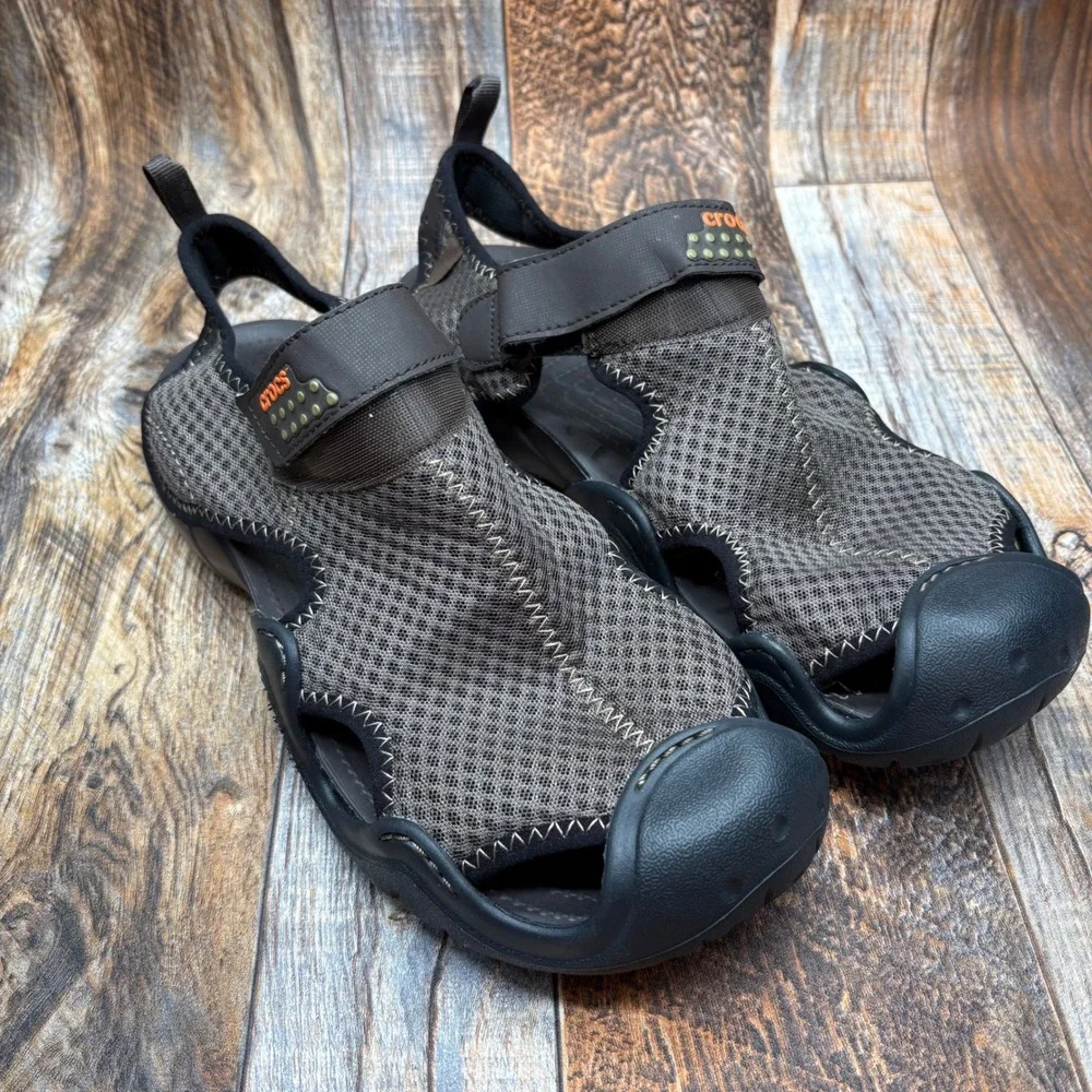 Crocs Swiftwater Mesh Deck Sandals Mens 10 Espresso Black Water Shoes 15041